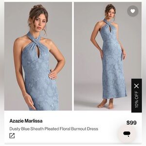 Azazie Marlissa Dress - Dusty Blue Criss-cross Halter Gown